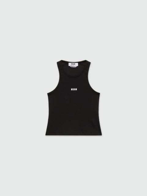 MSGM Black ribbed jersey top with white MSGM logo