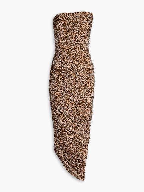 NORMA KAMALI Diana strapless ruched leopard-print stretch-jersey maxi dress