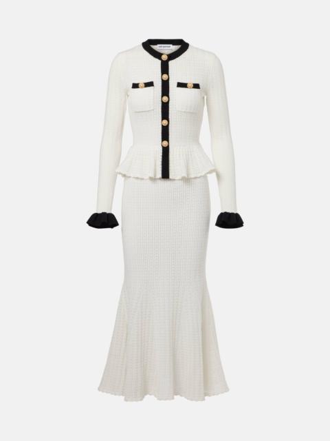 self-portrait Pointelle peplum midi dress