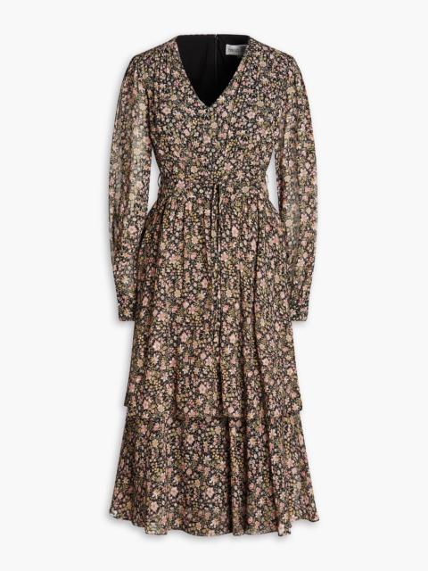 Other Designers Tiered floral-print metallic fil coupé chiffon midi dress