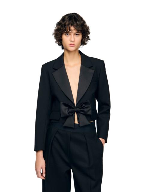 Sandro SANDRO Short satin bow jacket in Black at Nordstrom