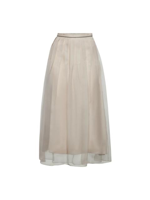 WHITE SILK MIDI SKIRT WITH MONILI EMBROIDERY
