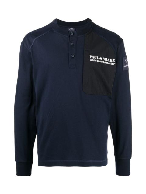 White Mountaineering LOGO-PRINT PANELLED T-SHIRT