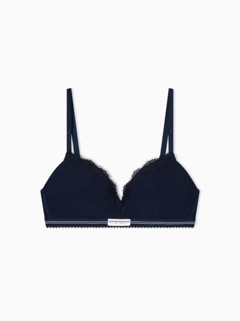 EMPORIO ARMANI TRIANGULAR PADDED BRA IN RIBBED FABRIC WITH LACE DETAIL
