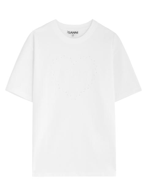 Ganni Logo-embroidered Cotton T-shirt