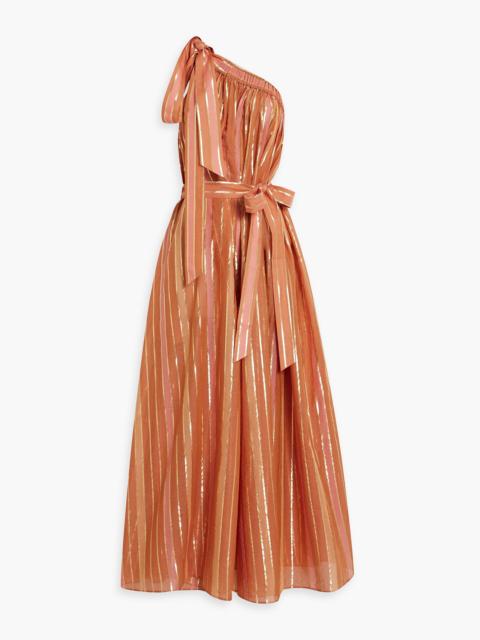 Zimmermann One-shoulder metallic striped cotton-blend voile midi dress
