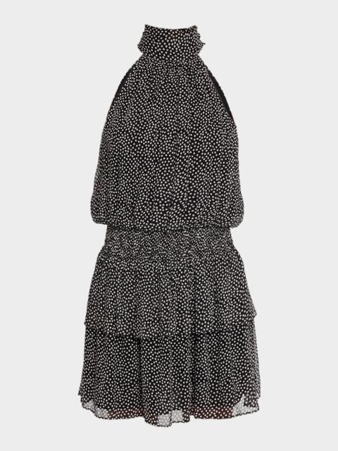 RAMY BROOK Luana Polka Dot Tie-Neck Mini Dress