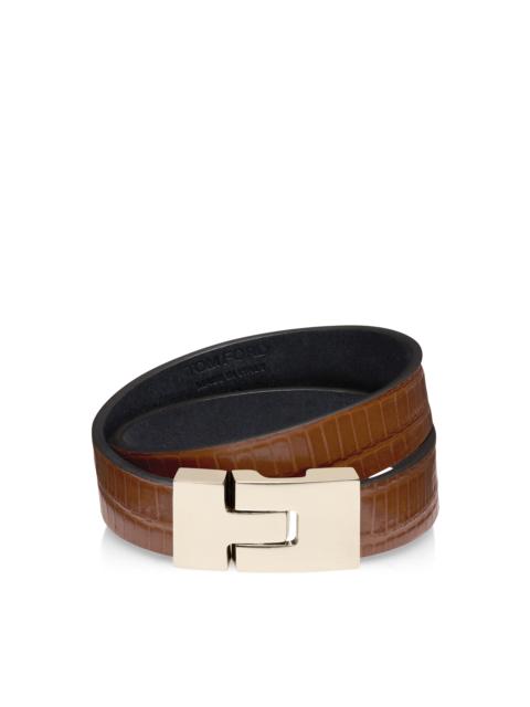TOM FORD TEJUS-EFFECT PRINTED LEATHER INTERLOCK T BRACELET