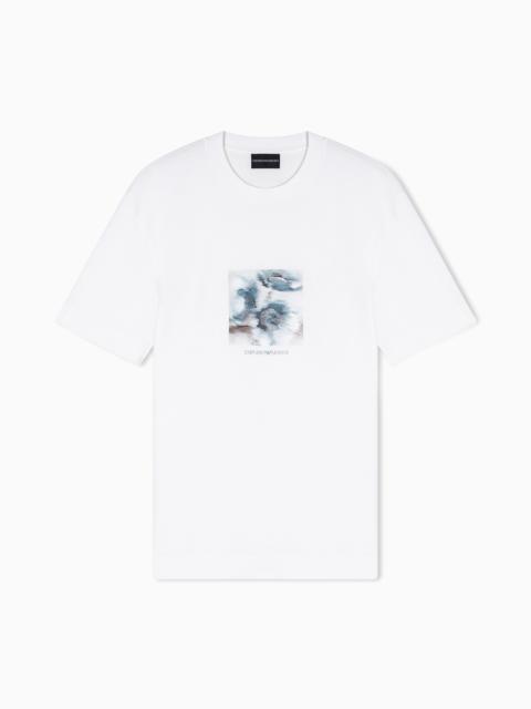 EMPORIO ARMANI LYOCELL-BLEND JERSEY T-SHIRT WITH PRINTED AND EMBROIDERED GRAPHICS