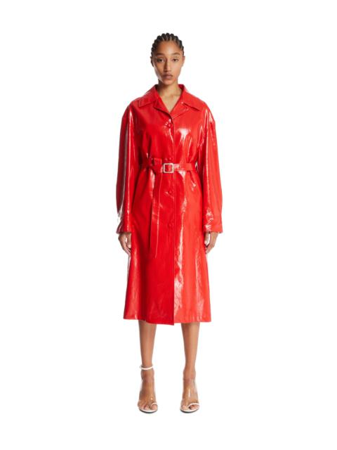 Jil Sander Red Glossy Linen Trench Coat with Belt