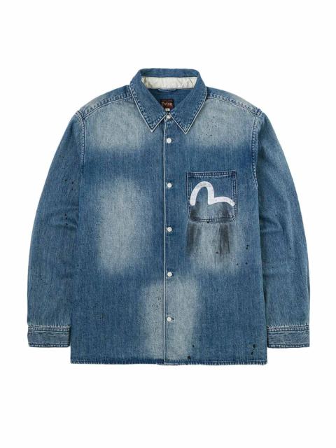 EVISU Splash Ink Seagull Print Regular Fit Denim Shirt