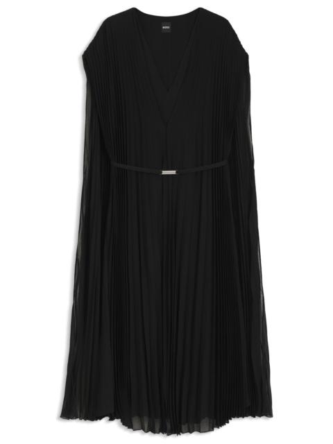 BOSS BELTED DRESS IN CRINKLE CHIFFON WITH OVERLAY