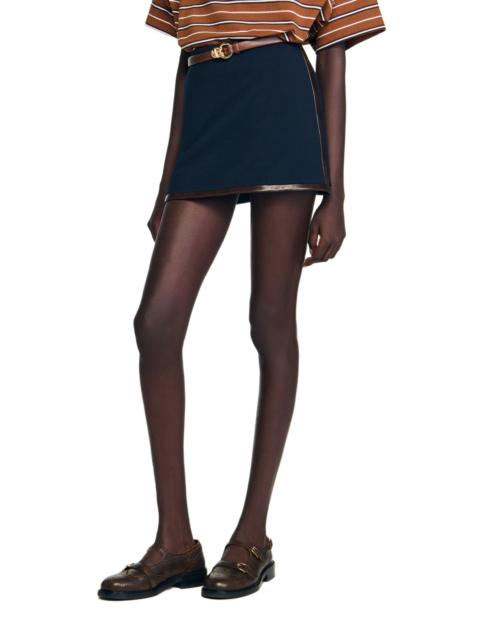 Sandro SANDRO Short skirt with leather bands in Navy Blue at Nordstrom
