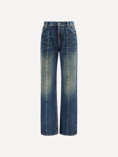 VERSACE Distressed straight-leg cotton denim Jeans