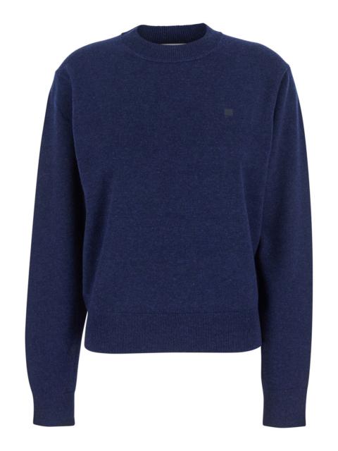 Acne Studios Acne Studios Women 'Kalas' Blue Crewneck Sweater With Logo Patch On The Front In Wool Blend Woman