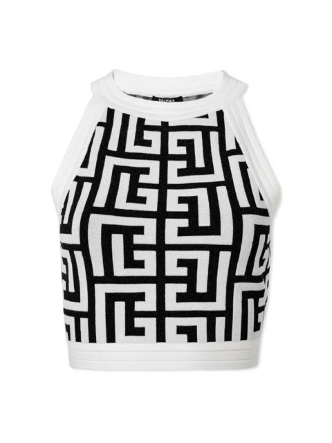 Balmain Balmain Sleeveless Monogram Knit Crop Top
