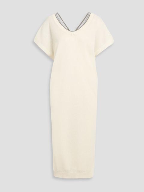 Brunello Cucinelli Embellished linen and silk-blend midi dress