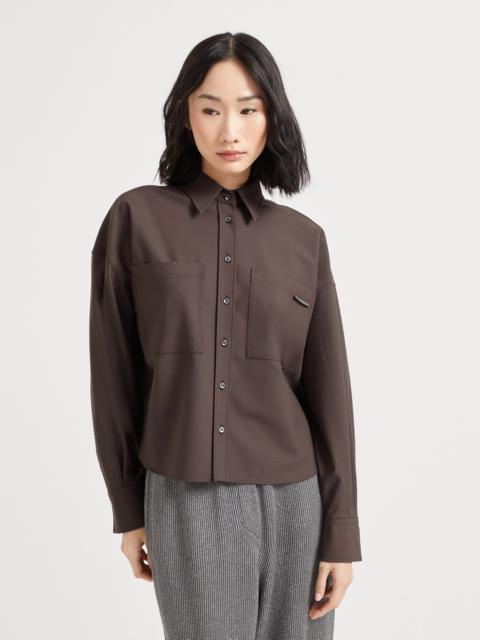 Brunello Cucinelli Tropical luxury wool shirt with shiny tab