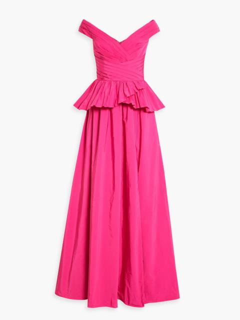 Other Designers Off-the-shoulder pleated ruffled taffeta gown