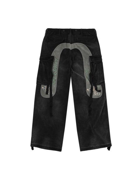 EVISU Washed Daicock Embroidery Wide-leg Corduroy Cargo Pants