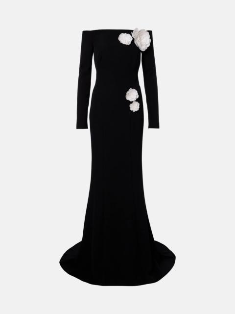 Safiyaa Rory floral-appliqué crêpe gown