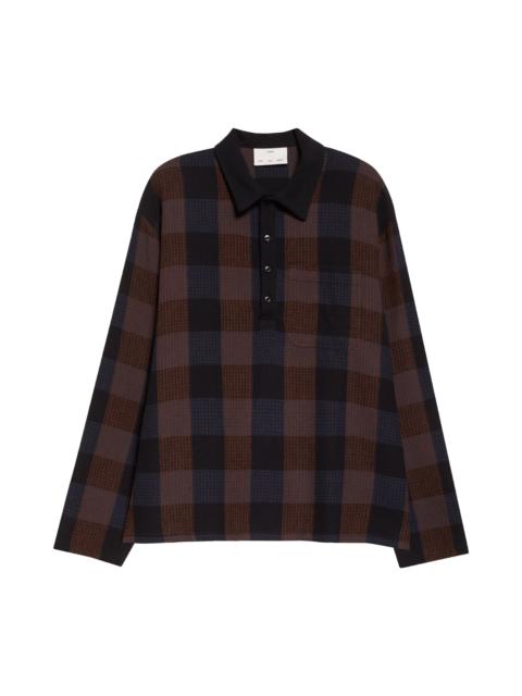 Song for the Mute SONG FOR THE MUTE Plaid Long Sleeve Cotton Polo in Black at Nordstrom