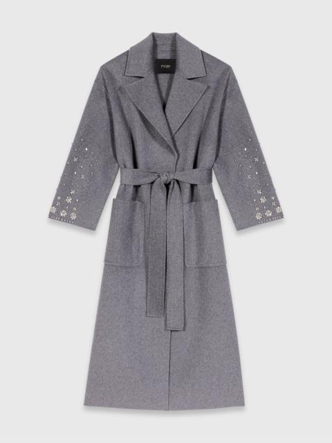 maje Long double-faced rhinestone coat