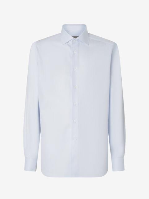 CORNELIANI Light Blue textured cotton shirt with herringbone pattern