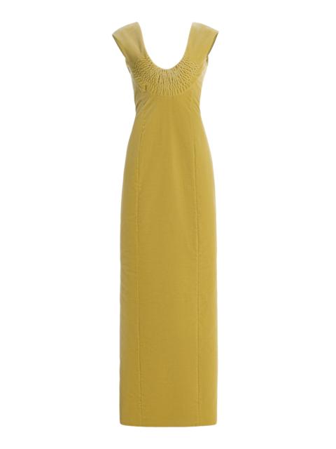 COLLEEN ALLEN Split-Detailed Cotton-Velvet Maxi Dress green