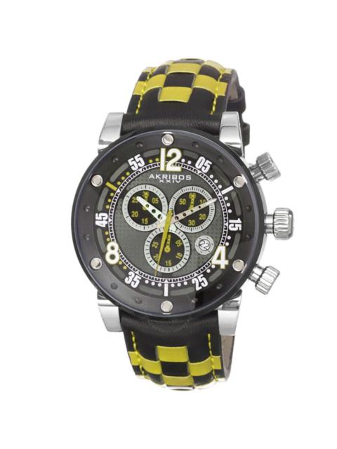 Other Designers Akribos XXIV Explorer Chronograph Steel Black and White Checkered Leather Strap Watch AK612YL