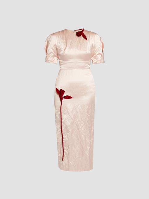 Erdem EMBROIDERED TEXTURED SATIN MIDI DRESS