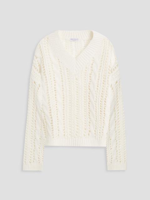 Brunello Cucinelli Cable and open-knit jute-blend sweater