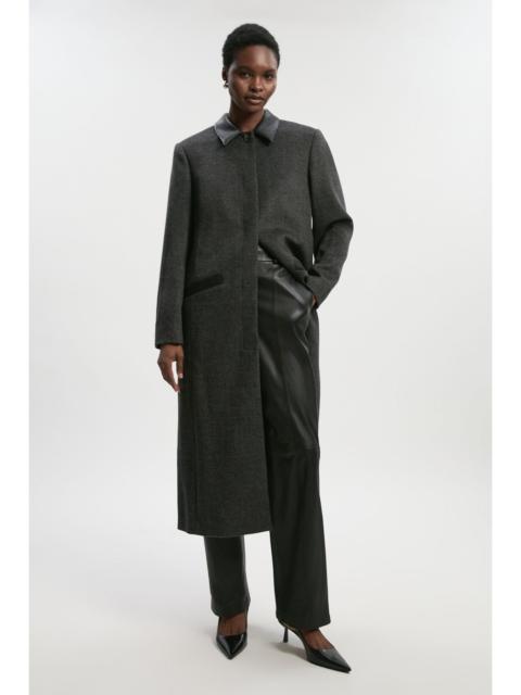 KAREN MILLEN Brushed Wool Check Pu Mix Tailored Midi Coat