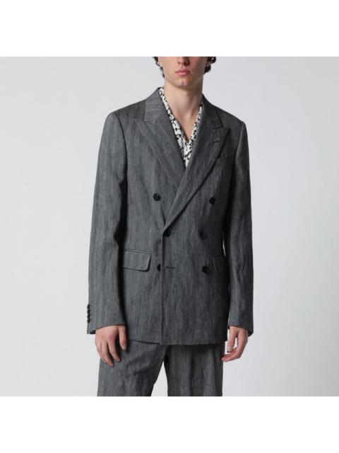 Dries Van Noten Dries Van Noten Black Herringbone Double-Breasted Jacket Men