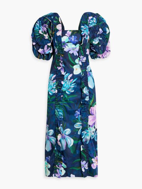FARM RIO Ruffled floral-print cotton-poplin midi dress
