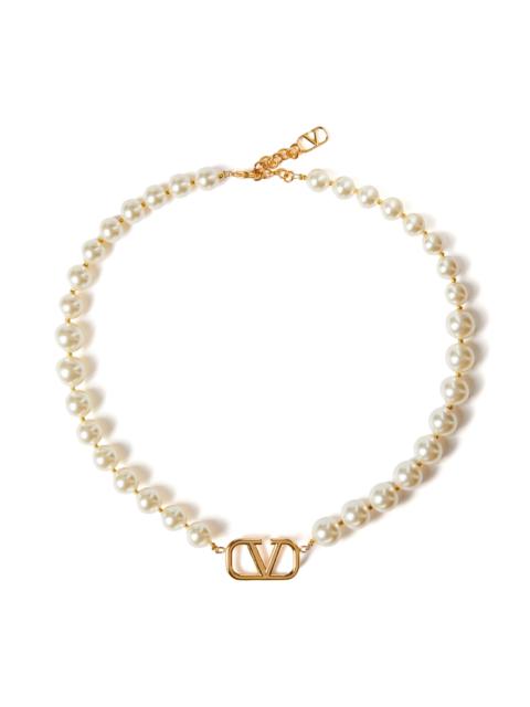 Valentino Valentino Garavani VLOGO Faux Pearl Necklace in Ivory/Gold at Nordstrom