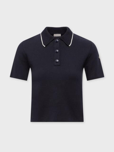Moncler Top Knit Cotton Polo Shirt Navy