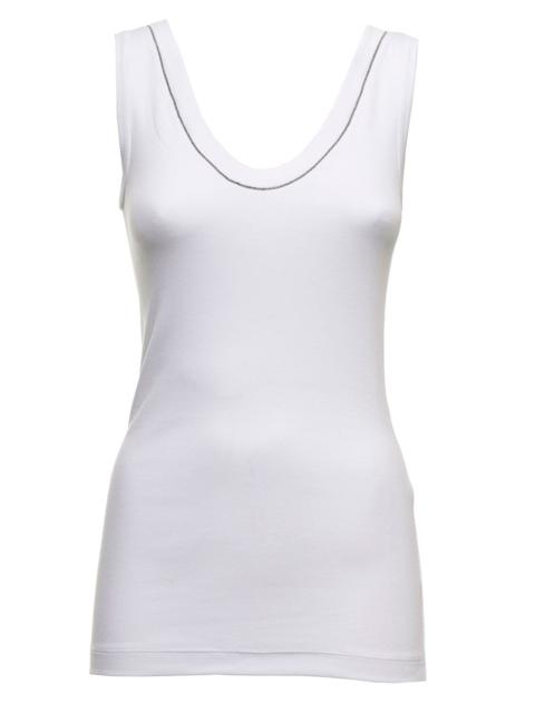 Brunello Cucinelli Brunello Cucinelli Women White Top With Round Neckline And Monile Details In Cotton For Women