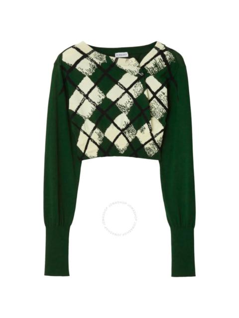 Burberry Argyle Fine-Knit Cropped Sweater