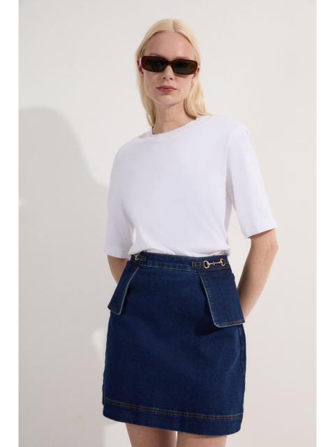 KAREN MILLEN Stretch Denim Snaffle Trim Mini Skirt