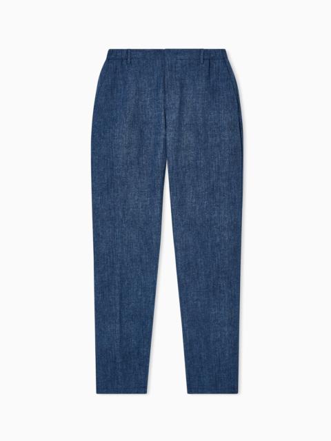 EMPORIO ARMANI PRINTED SEERSUCKER FABRIC TROUSERS