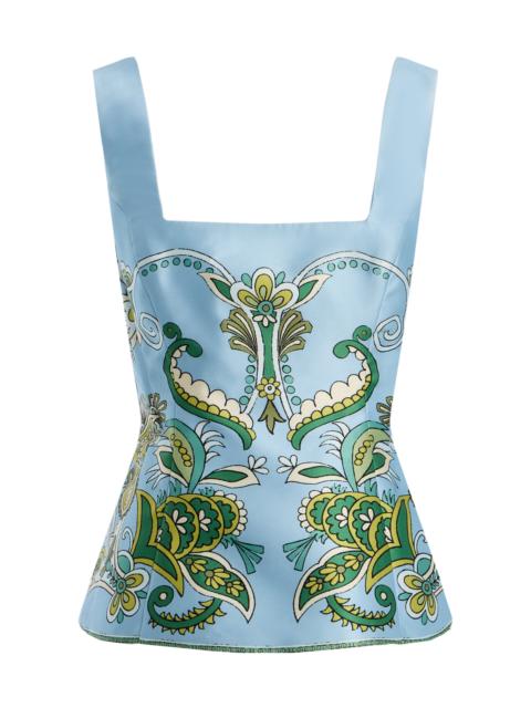 ALÉMAIS Exclusive Marion Printed Twill Peplum Top blue