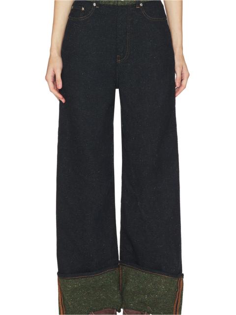 GANNI Melange Twill Denim Baggy Jeans Fold-up