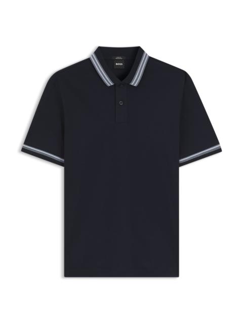 BOSS CONTRAST-TIPPING SLIM-FIT POLO SHIRT IN MERCERISED COTTON