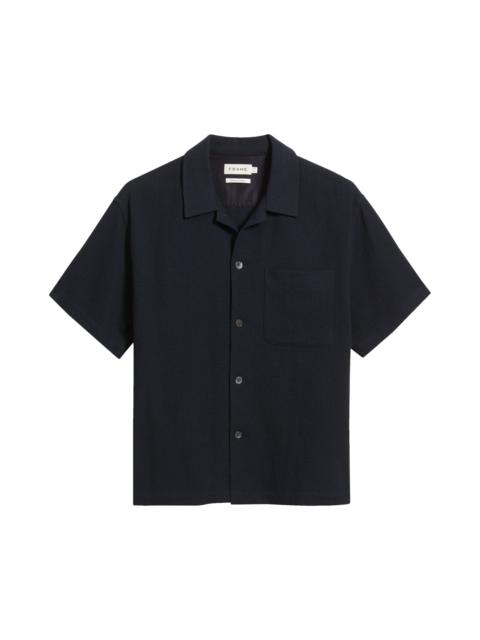 FRAME FRAME Open Weave Short Sleeve Cotton Blend Button-Up Shirt in Dark Navy at Nordstrom