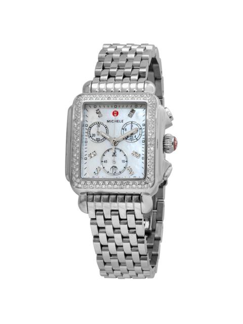 Michele - Michele Deco Chronograph Quartz Diamond White Mother of Pearl Dial Ladies Watch MWW06A000775