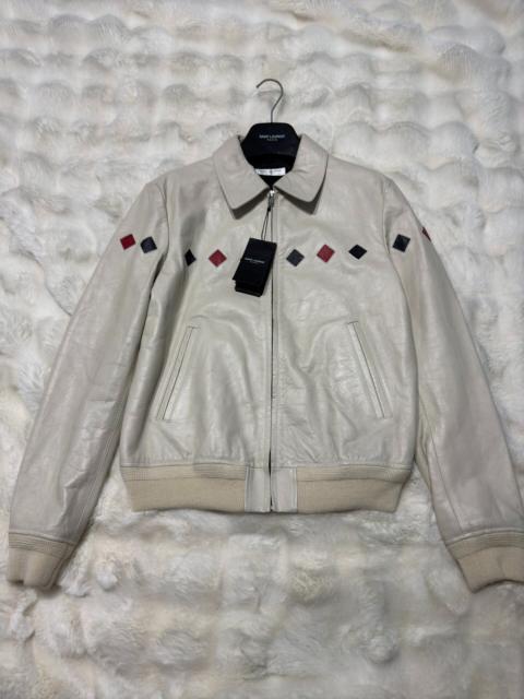 SAINT LAURENT Saint Laurent (YSL) brand-new runway-style distressed leather jacket with paneling details.