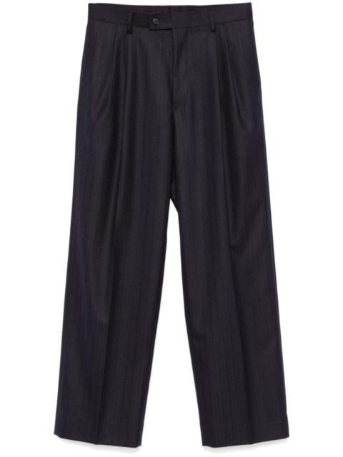 pinstriped flannel trousers