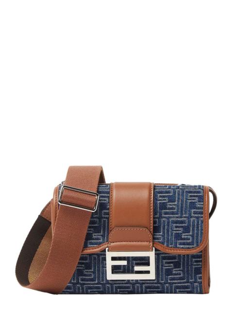 FENDI Fendi Men 'Baguette Double' Blue Crossbody Bag With Magnetic Ff Closure And All-Over Motif In Blue C