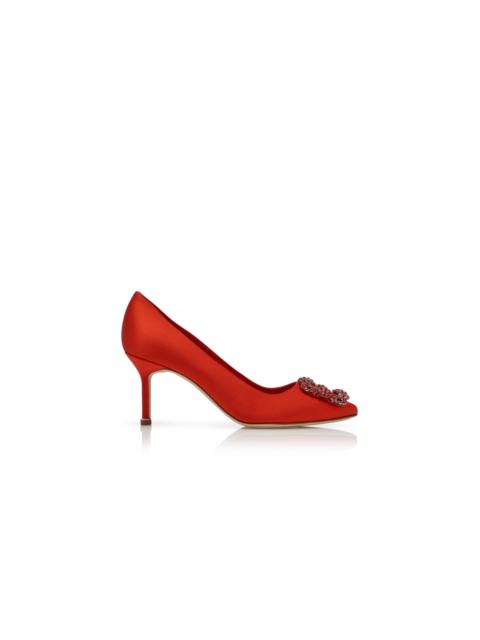 Manolo Blahnik Red Satin Jewel Buckle Pumps